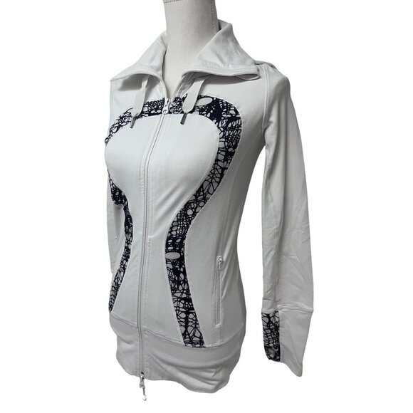 Lululemon Womens White Scuba Hoodie Zip Up Jacket Sz 4 Zip Pockets Logo Hardware - Picture 1 of 15